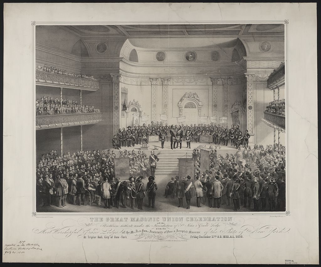 1850 lithograph of the Grand Masonic Union at Tripler Hall
